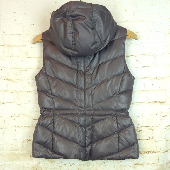 VTG Y2K Esprit Puffer Vest Womens 4US Metallic Coated Gray Hooded Down Feather - Picture 11 of 15
